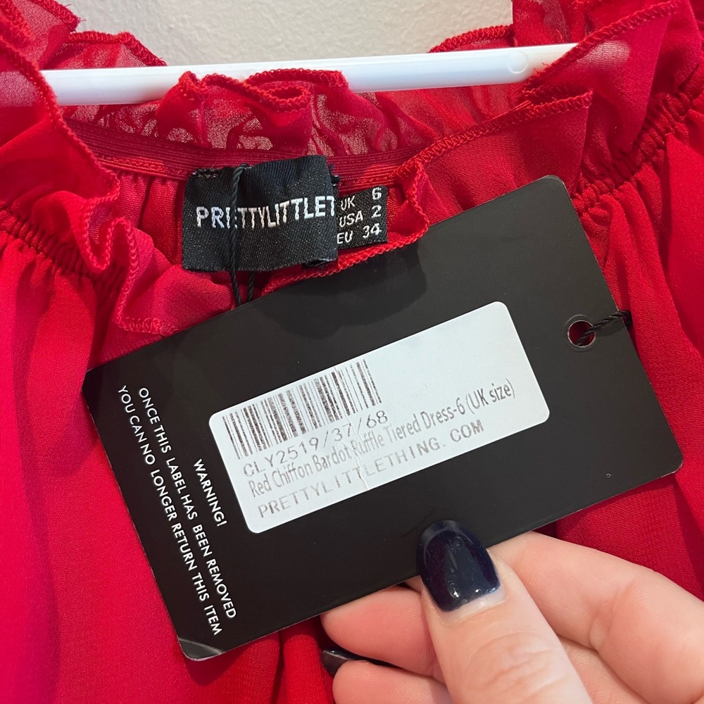 PrettyLittleThing Red Ruffle Dress - Picture 3 of 3